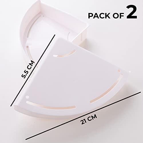 Kuber Industries Kuber Industries Bathroom & Kitchen Organizer With Towel Hanger Hooks | Multipurpose Corner Wall Shelves | Self-Adhesive | Pack of 2 | White - Image 2