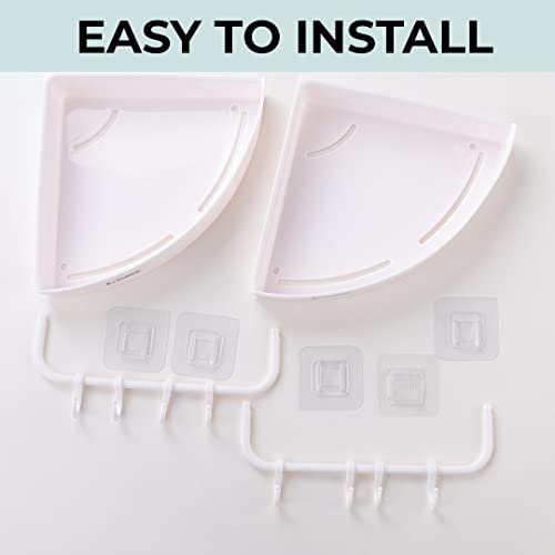 Kuber Industries Kuber Industries Bathroom & Kitchen Organizer With Towel Hanger Hooks | Multipurpose Corner Wall Shelves | Self-Adhesive | Pack of 2 | White - Image 5