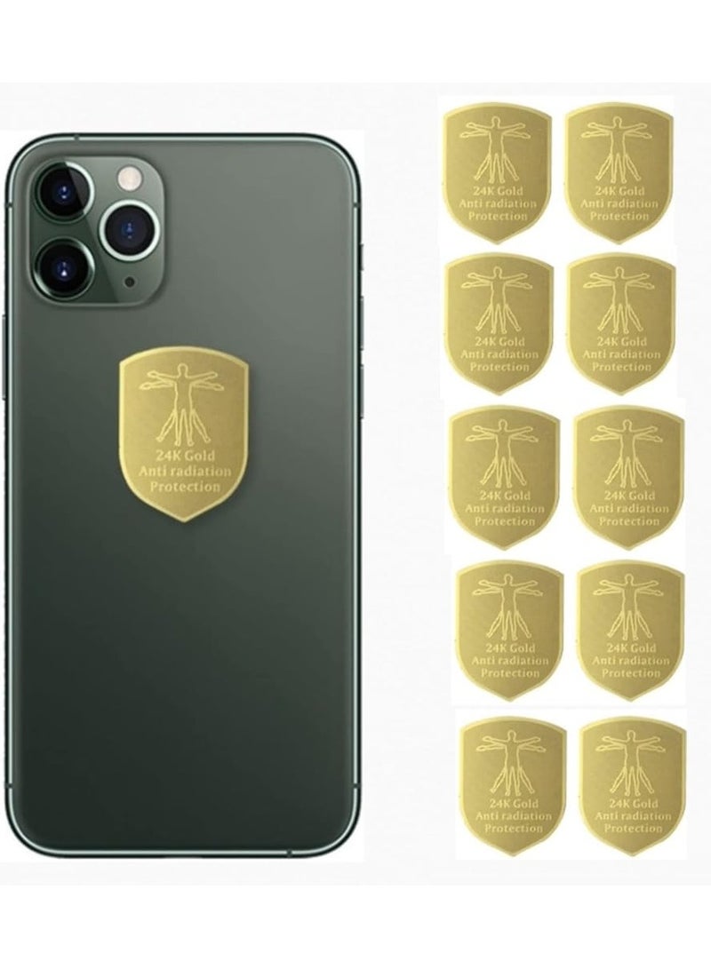 جرين تايجر 10 قطع من ملصقات الهواتف الواقية من الإشعاع، مانعة للإشعاع، مانعة للمجالات الكهرومغناطيسية، ملصقات حماية من الإشعاع، ملصقات درع EMF للهواتف المحمولة وأجهزة الكمبيوتر المحمولة (ذهبية - 10 قطع) - Image 1