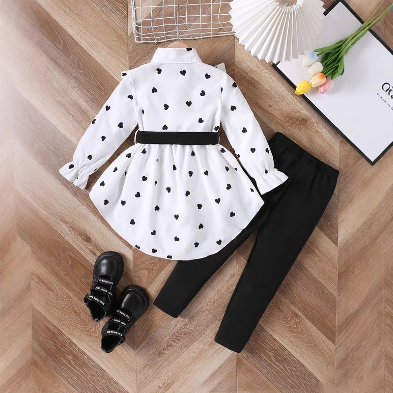 2025 Children'S Clothing Autum New Girls Fashion Long Shirt Dress With Belt Leggings Set - Image 3