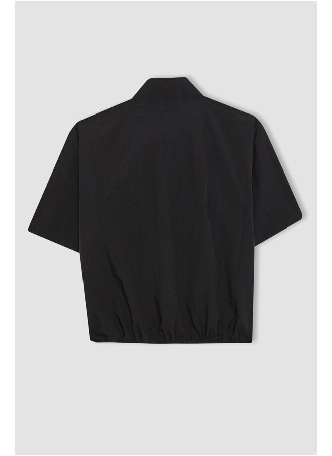 DeFacto - Girl Cropped Fit Woven Short Sleeve Blouse - Image 1