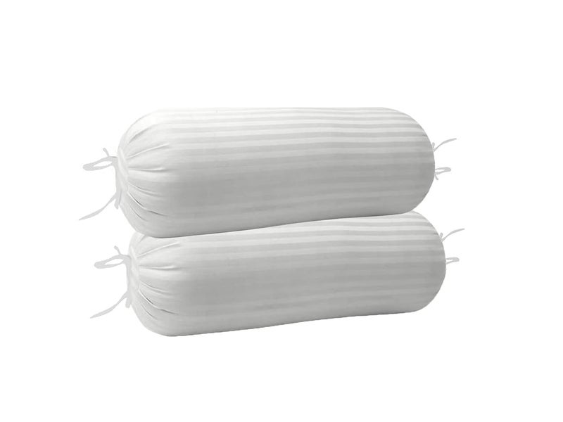 LINENWALAS 100% Cotton 16x32 inch 300TC Striped Bolster Cover | Round Bed Side Long Bolster Pillow Cover to fit 24" Length 9" Dia | Pack of 2 Bolster Cover only (16x32 inch, White) - Image 1