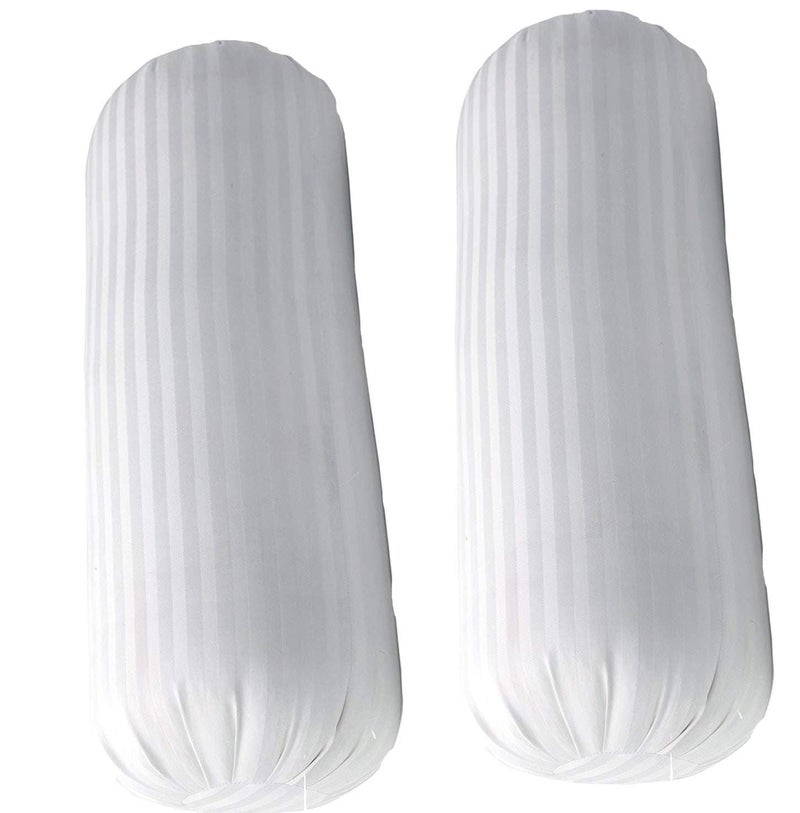 LINENWALAS 100% Cotton 16x32 inch 300TC Striped Bolster Cover | Round Bed Side Long Bolster Pillow Cover to fit 24" Length 9" Dia | Pack of 2 Bolster Cover only (16x32 inch, White) - Image 3