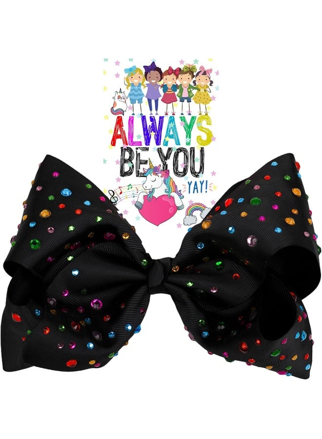 Worldly Finds Rhinestone Black Large 8 Inch Bow - Image 1