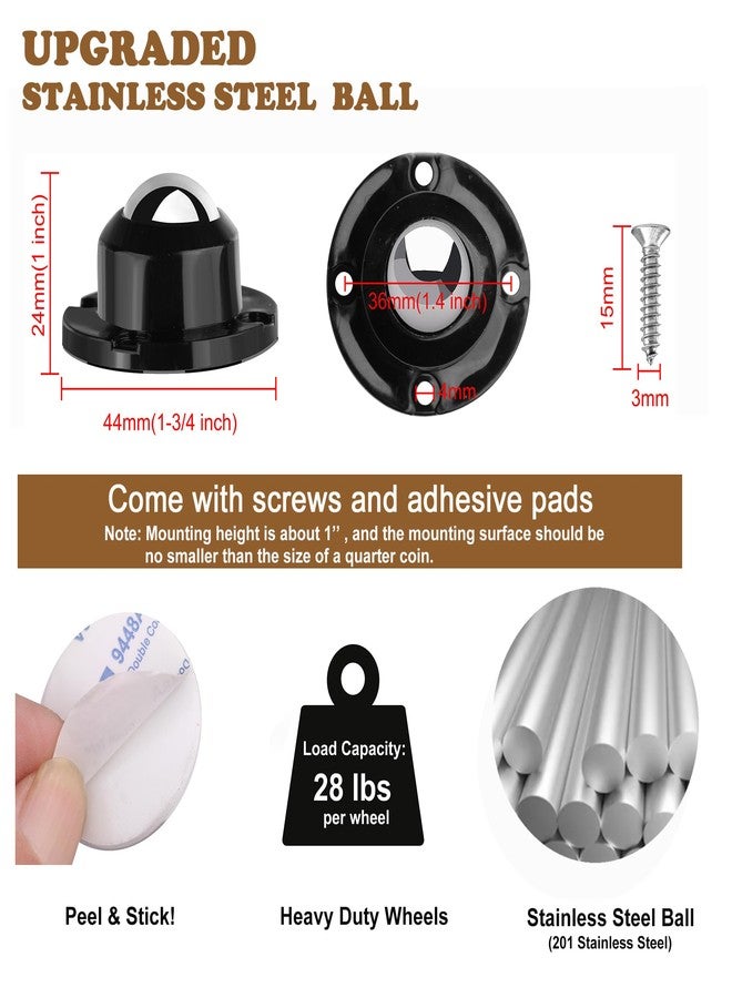 PlusRoc 4 Pack Stainless Steel Self Adhesive Caster Wheels for Mop Bucket, Load Capacity 28LBS Per Wheel for Furniture - Image 4