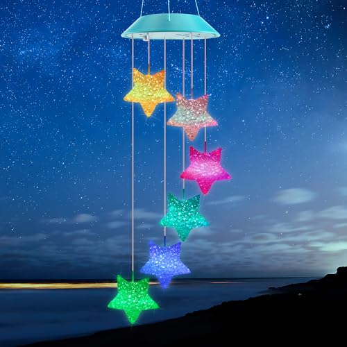 Zeiliuled Solar Star Gift for Mom Grandma Girls Color Changing Solar Wind Chimes for Outside LED Outdoor Decorative Mobile Lights for Garden Yard Patio Window Party Outdoor Decorations - Image 1