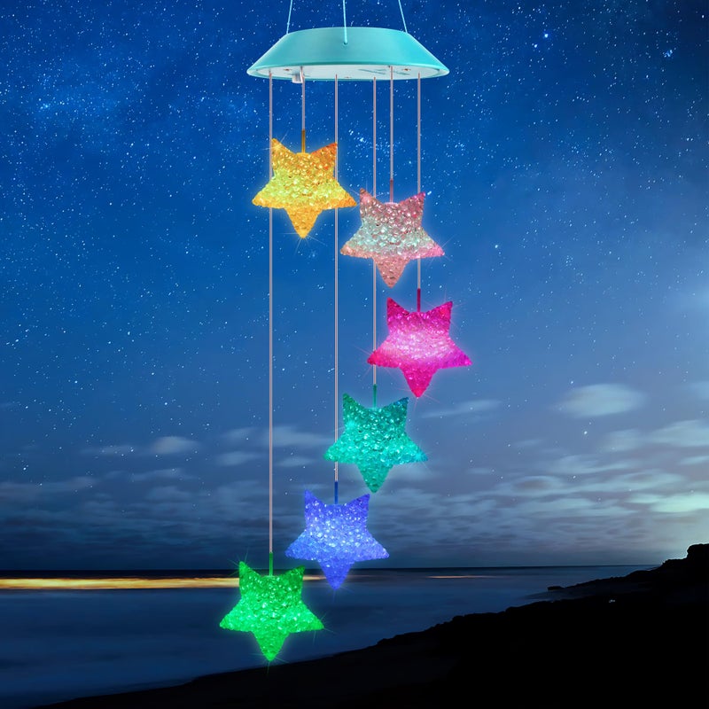 Zeiliuled Solar Star Gift for Mom Grandma Girls Color Changing Solar Wind Chimes for Outside LED Outdoor Decorative Mobile Lights for Garden Yard Patio Window Party Outdoor Decorations - Image 2