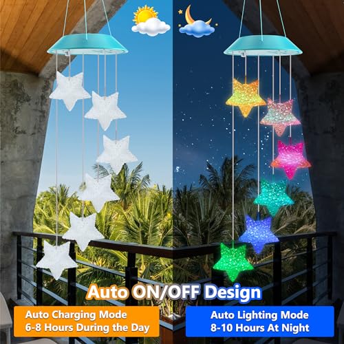 Zeiliuled Solar Star Gift for Mom Grandma Girls Color Changing Solar Wind Chimes for Outside LED Outdoor Decorative Mobile Lights for Garden Yard Patio Window Party Outdoor Decorations - Image 3