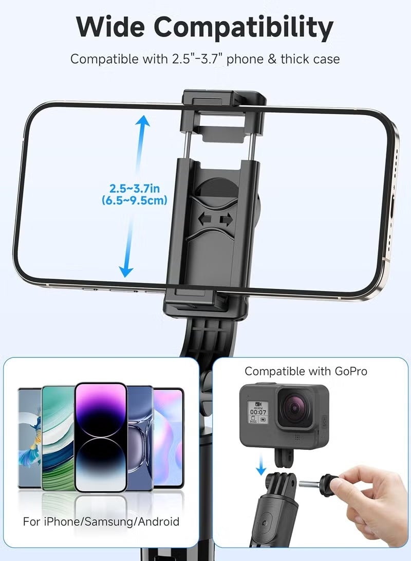 HPRT 1700mm Wireless Selfie Stick Tripod, Extendable Phone Stand with Bluetooth Remote, Foldable Monopod for Live Streaming, Vlogging, Travel (Black) - Image 2