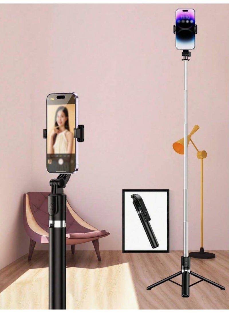 HPRT 1.7m Wireless Selfie Stick Tripod, Extendable Phone Stand with Bluetooth Remote, Foldable Monopod for Live Streaming, Vlogging, Travel (Black) - Image 2