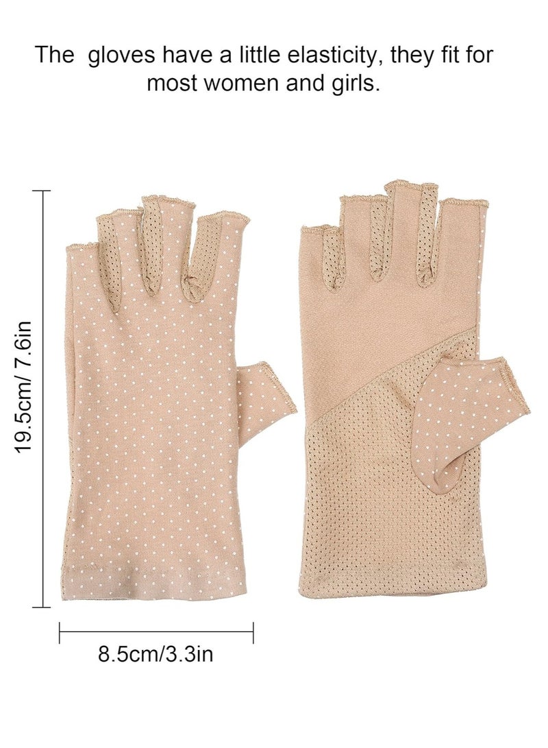 MahMir MahMir® UV Protection Driving Gloves Fingerless Gloves Non Slip Summer Outdoor Gloves for Women and Girls (Khaki)  - Image 2