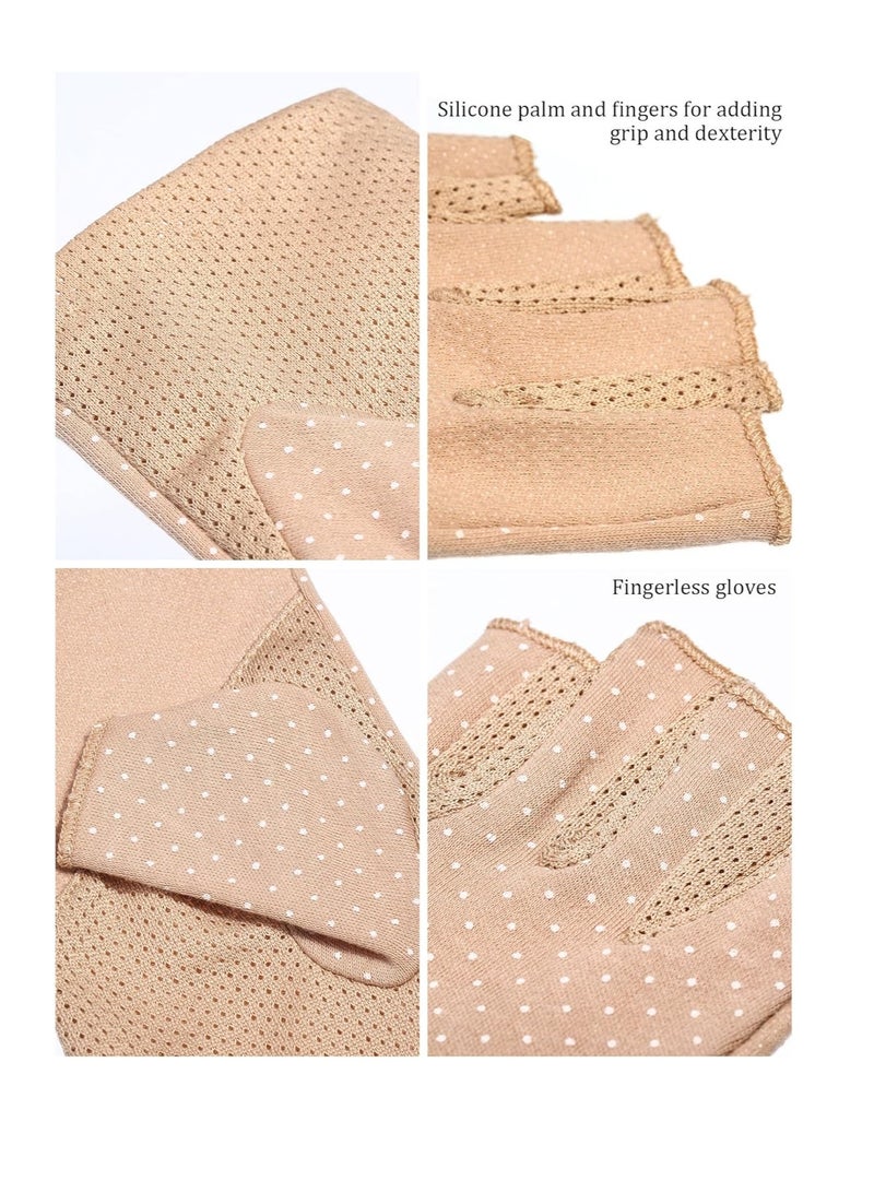 MahMir MahMir® UV Protection Driving Gloves Fingerless Gloves Non Slip Summer Outdoor Gloves for Women and Girls (Khaki)  - Image 3