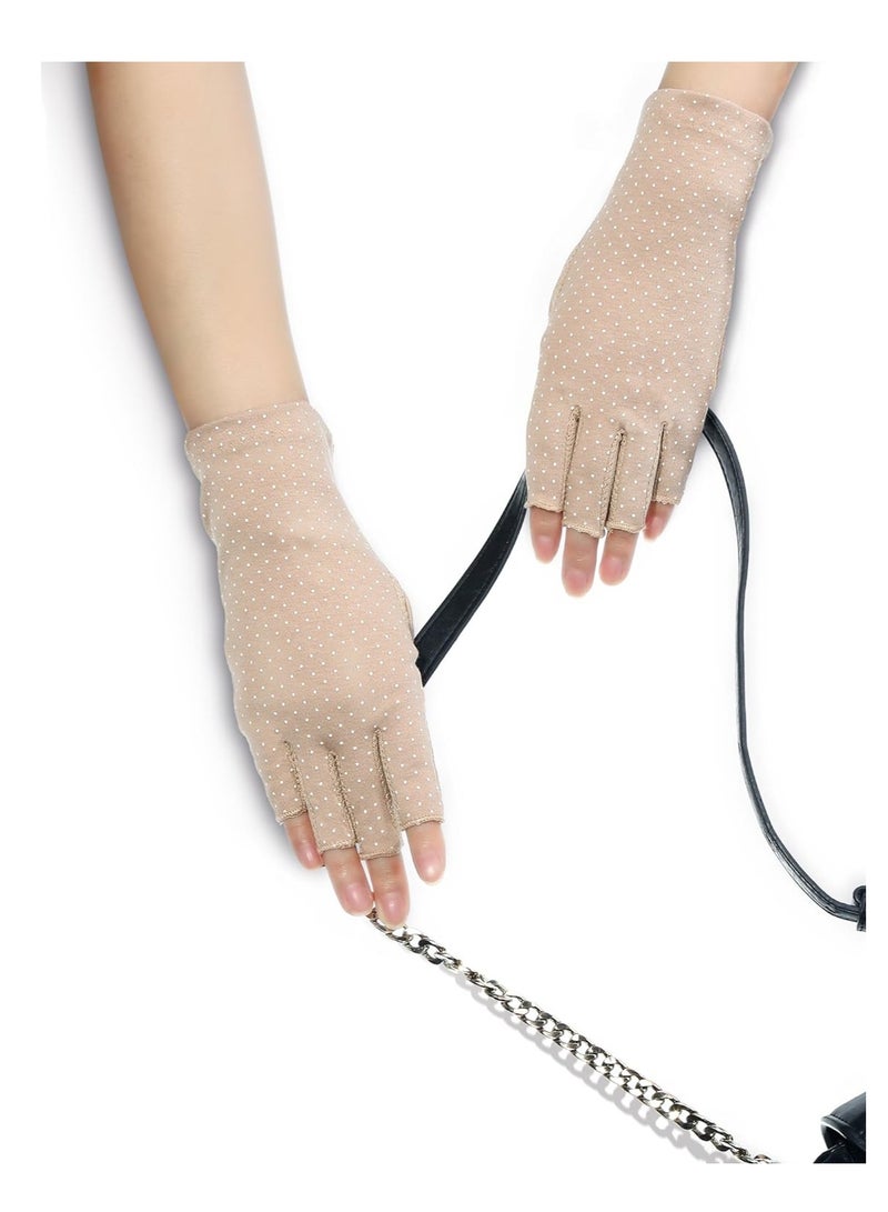 MahMir MahMir® UV Protection Driving Gloves Fingerless Gloves Non Slip Summer Outdoor Gloves for Women and Girls (Khaki)  - Image 4