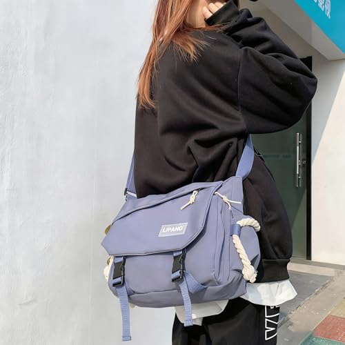 Inshere Aesthetic Crossbody Bag with Cute Pins and Ornament, Casual Shoulder Messenger Bag Japanese Kawaii Bag for Women Men (Blue) - Image 5