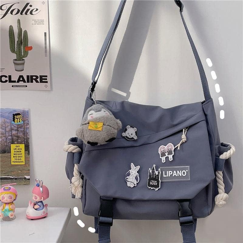 Inshere Aesthetic Crossbody Bag with Cute Pins and Ornament, Casual Shoulder Messenger Bag Japanese Kawaii Bag for Women Men (Blue) - Image 4