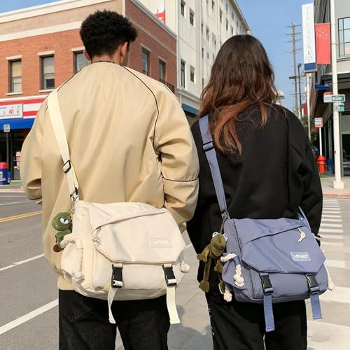 Inshere Aesthetic Crossbody Bag with Cute Pins and Ornament, Casual Shoulder Messenger Bag Japanese Kawaii Bag for Women Men (Blue) - Image 2