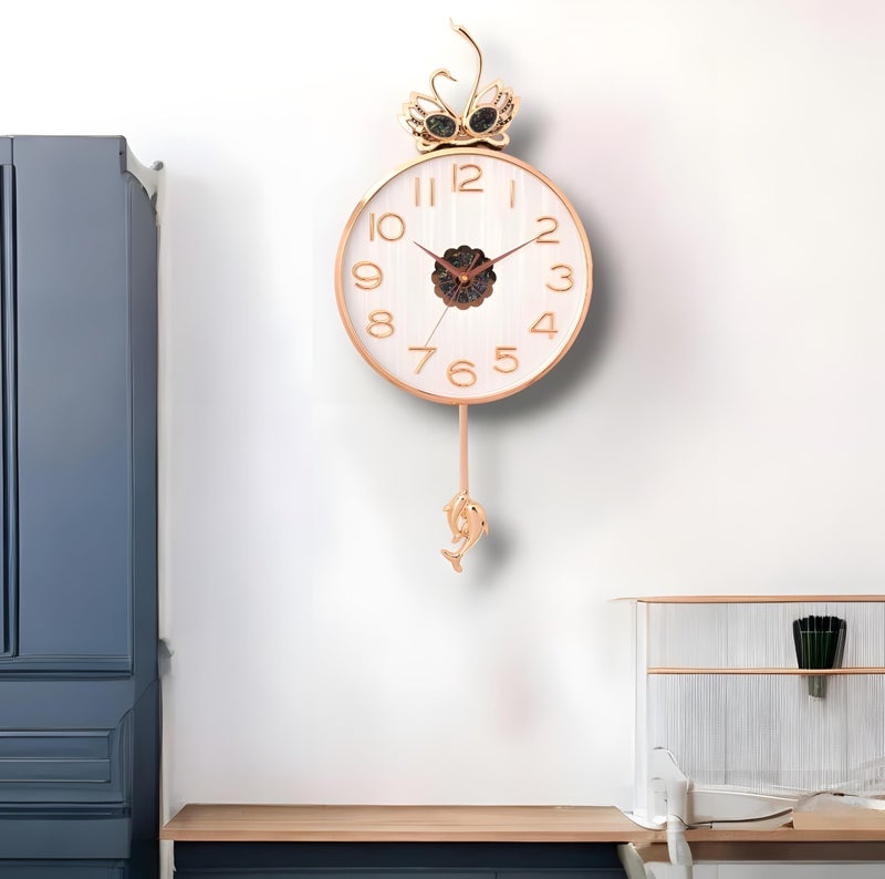 De'rons Silent Stylish Pendulum Wall Clock with Swan Emblem lolak Big Wall Clock with Pendulum for Living Room Bedroom Home Decor Gift Decorative Clocks 35 x 76 cm DC-2289PD (White) - Image 1