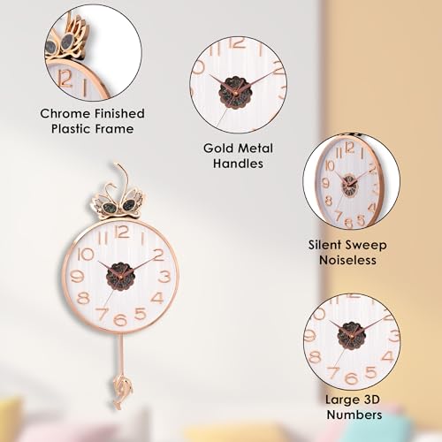 De'rons Silent Stylish Pendulum Wall Clock with Swan Emblem lolak Big Wall Clock with Pendulum for Living Room Bedroom Home Decor Gift Decorative Clocks 35 x 76 cm DC-2289PD (White) - Image 2