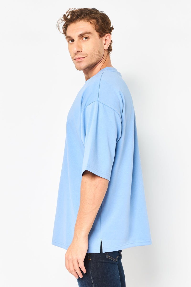 Core Elements Men Crew Neck Plain Short Sleeve T-Shirt, Blue - Image 3