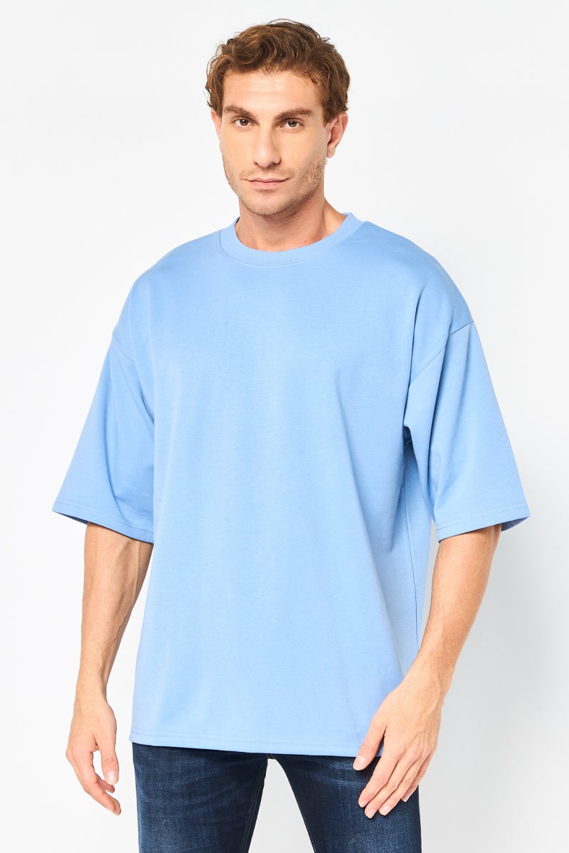 Core Elements Men Crew Neck Plain Short Sleeve T-Shirt, Blue - Image 1