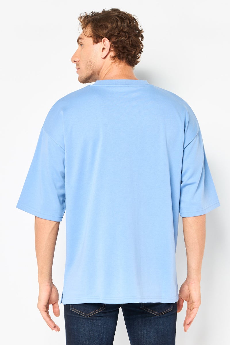 Core Elements Men Crew Neck Plain Short Sleeve T-Shirt, Blue - Image 2