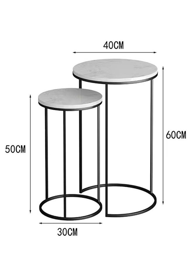 C&C Home - Set of 2 Multipurpose Nordic Japanese Style Marble Side Table Bedside Table Durable Coffee Table for Bedroom Living Room Home Office Furniture 40x60 and 30x50 cm (Fully Assembled) - Image 1