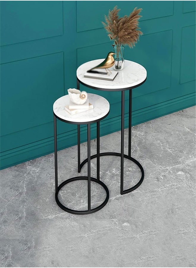C&C Home - Set of 2 Multipurpose Nordic Japanese Style Marble Side Table Bedside Table Durable Coffee Table for Bedroom Living Room Home Office Furniture 40x60 and 30x50 cm (Fully Assembled) - Image 1