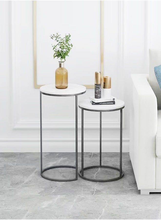 C&C Home - Set of 2 Multipurpose Nordic Japanese Style Marble Side Table Bedside Table Durable Coffee Table for Bedroom Living Room Home Office Furniture 40x60 and 30x50 cm (Fully Assembled) - Image 1