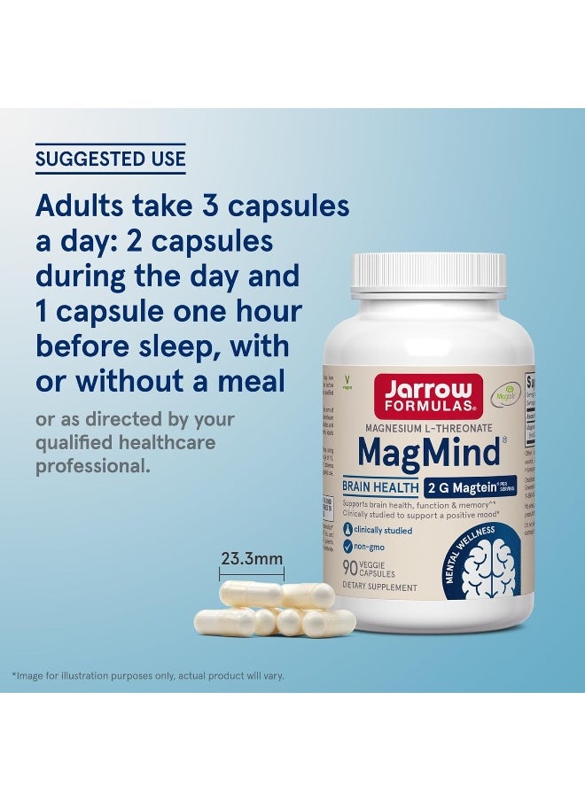 Jarrow Formulas MagMind - Includes Magnesium L-Threonate (Magtein) - Supports Brain Health & Function - 90 Capsules - 30 Servings