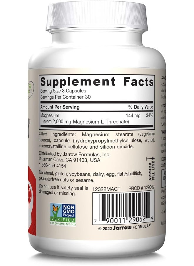 Jarrow Formulas MagMind - Includes Magnesium L-Threonate (Magtein) - Supports Brain Health & Function - 90 Capsules - 30 Servings