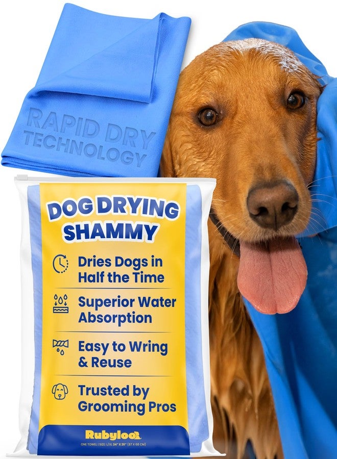 rubyloo Shammy Dog Towels for Drying Dogs Large - 34" x 26" Ultra Absorbent Technology Dries Dogs 2X Faster - Easy to Wring Out & Reuse - Compact for Bath, Swim, Rain, Travel, Cooling - 1 Pack - Image 1