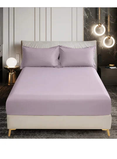 Donetella Bedding Fitted Sheet - Fits 150x200 Cm Bed For Queen Bed 3 Pcs (1 Fitted Sheet and 2 Pillowcases) - 30 Cm Deep Pocket - Solid Bed Sheet