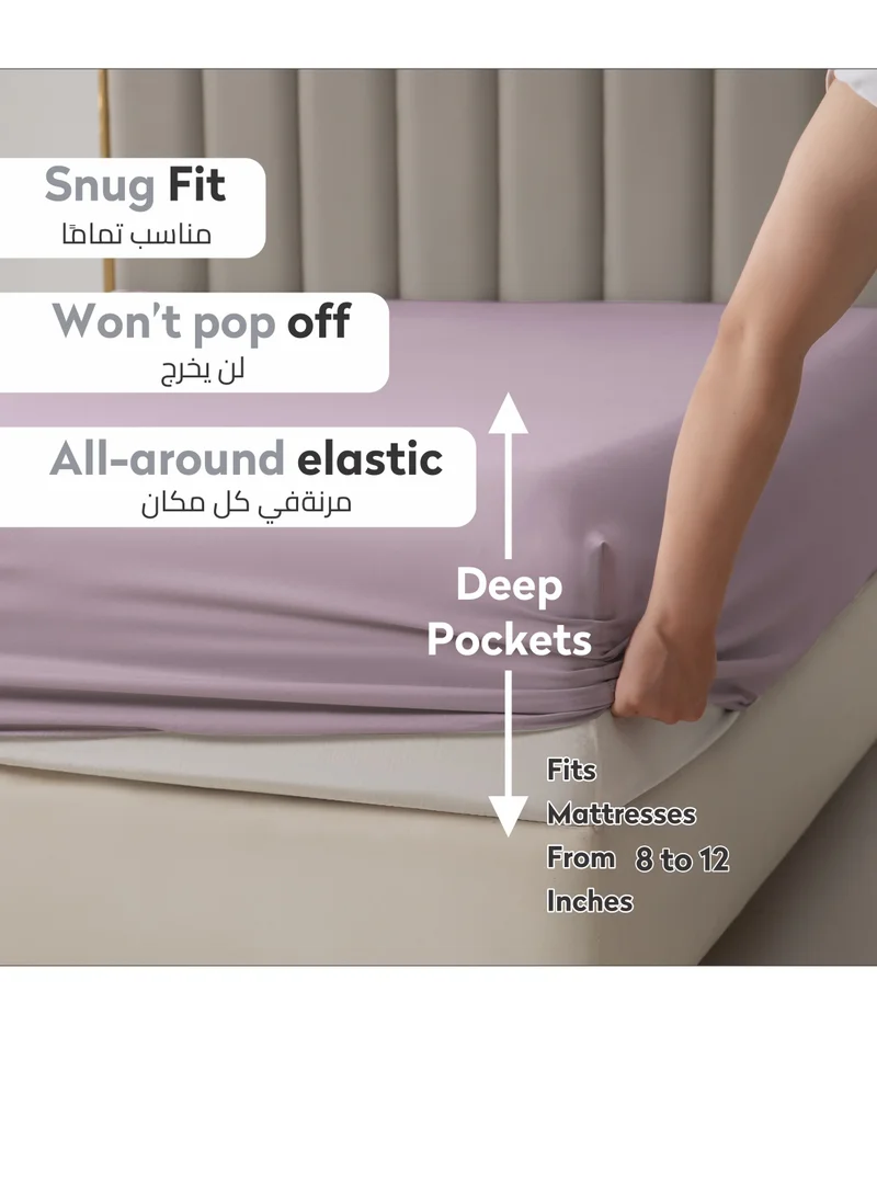 Donetella Bedding Fitted Sheet - Fits 150x200 Cm Bed For Queen Bed 3 Pcs (1 Fitted Sheet and 2 Pillowcases) - 30 Cm Deep Pocket - Solid Bed Sheet