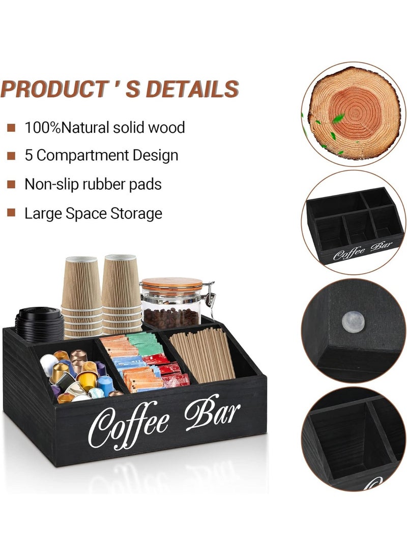 Neonix Coffee Station Organizer for Counter, Wood Coffee Pods Holder Storage Basket, Tea Condiment Storage Organizer, Rustic Bar Decor for Accessories Organizer - Image 3