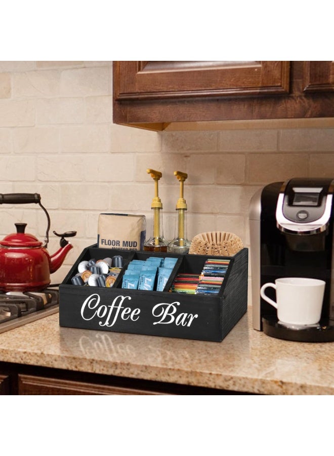 Neonix Coffee Station Organizer for Counter, Wood Coffee Pods Holder Storage Basket, Tea Condiment Storage Organizer, Rustic Bar Decor for Accessories Organizer - Image 2