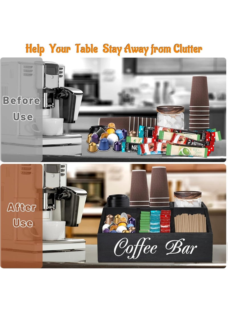 Neonix Coffee Station Organizer for Counter, Wood Coffee Pods Holder Storage Basket, Tea Condiment Storage Organizer, Rustic Bar Decor for Accessories Organizer - Image 5
