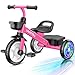 Umatoll Tricycle for Toddlers 25 Year Old Ajustable Toddler Bike Outdoor Toys Birthday Gift for Girl Boy Age 24 Trike with Light up Wheels Rose - Image 2