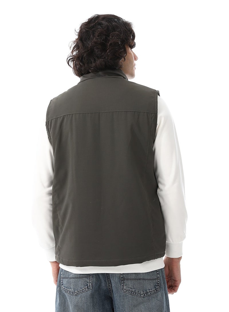 Andora Zip Through Neck Plain Padded Vest_ Olive - Image 3