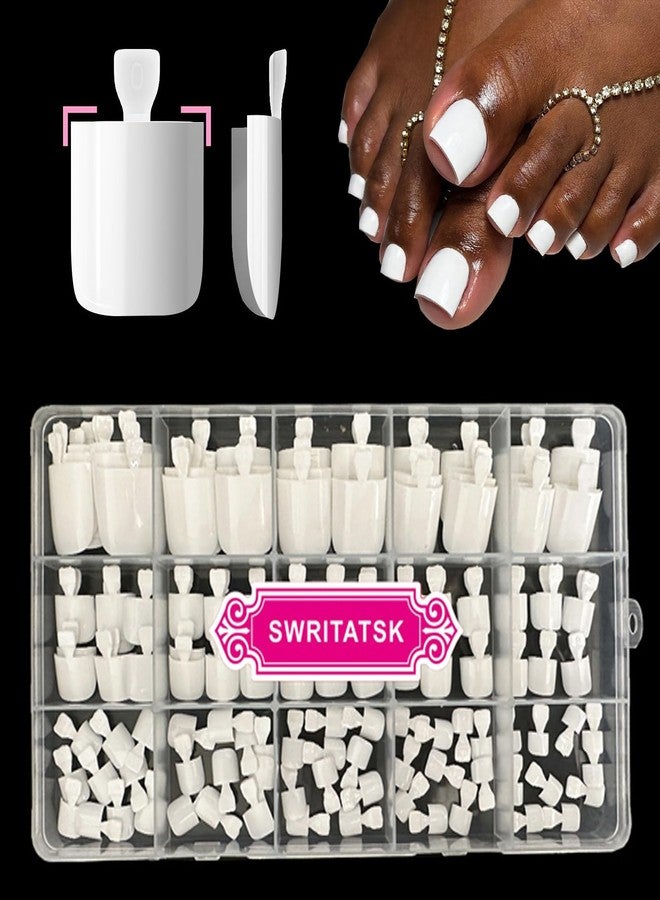 SWRITATSK White Toe Nail Press Ons, Press On Toenails for Women, White Toe Press On Nails Tips for Girl, Fake Toenails Square Toe Nail Tips False Toenails Artificial DIY 15 Sizes 150pcs - Image 1