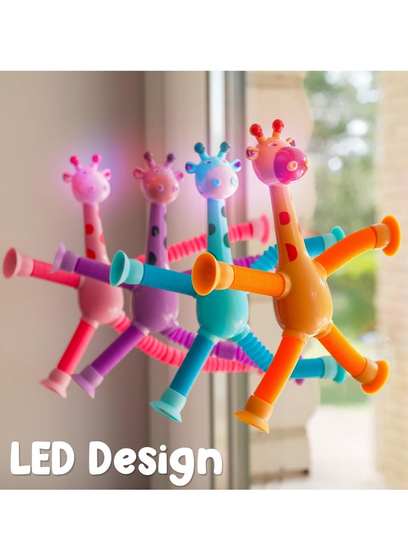 TOY GARDEN 4pcs LED Giraffe Telescopic Suction Cup Fidget Toys – Shape-Changing Pop Tubes Sensory Toys for Kids – Light-Up Stress Relief Toys for Boys & Girls  - Image 4