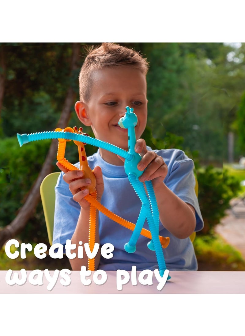 TOY GARDEN 4pcs LED Giraffe Telescopic Suction Cup Fidget Toys – Shape-Changing Pop Tubes Sensory Toys for Kids – Light-Up Stress Relief Toys for Boys & Girls  - Image 3