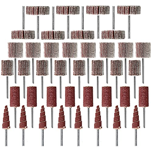 FPPO 40 PCS Abrasive Flap Wheel Sander,80 Grit 3mm Shank Diameter Cone Shape Abrasive Sandpaper Flap Sanding Wheel Grinding Head for Rotary Tool - Image 1