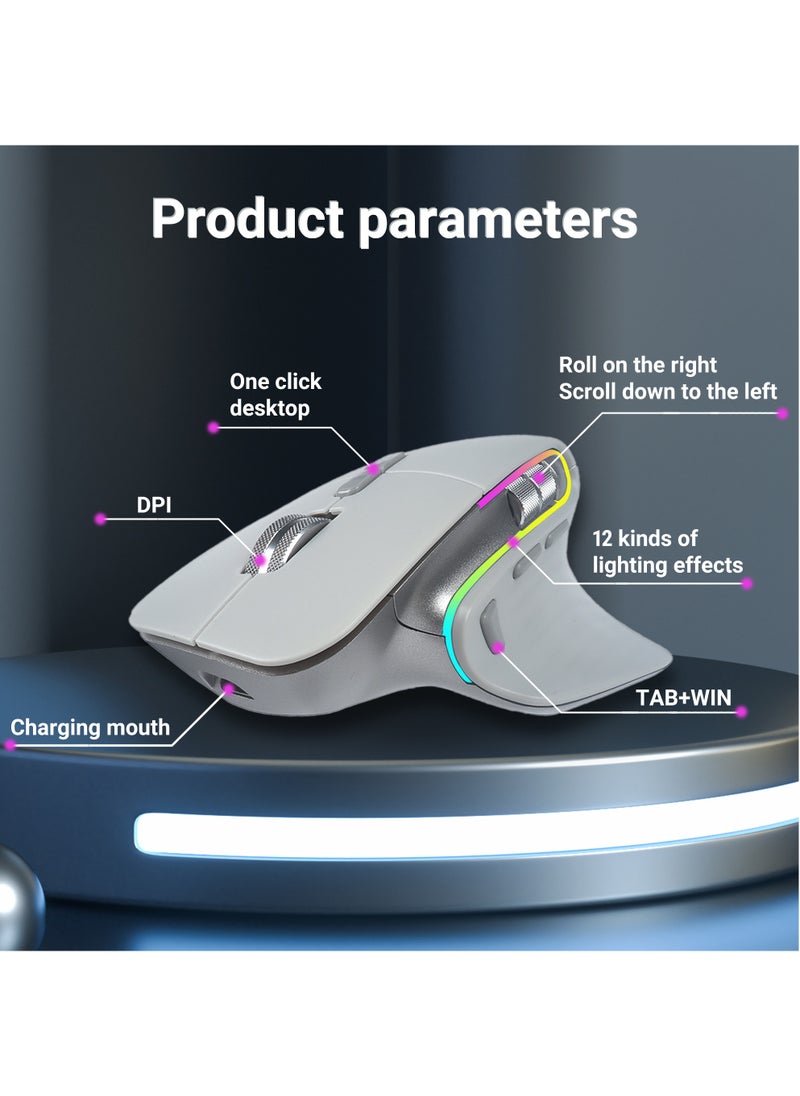 OGORUS - Multi-Device Wireless Mouse Bluetooth 5.0 & 3.0 Mouse 2.4G Wireless Portable Optical Mouse Ergonomic Right Hand Computer Mice (Grey) - Image 1