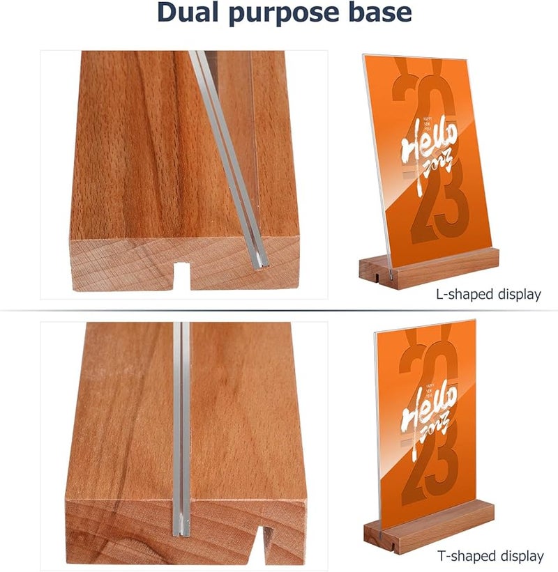 Acrylic Sign Holders Set Of 2 With Wooden Stands For Table Numbers Menus Photos - Image 3