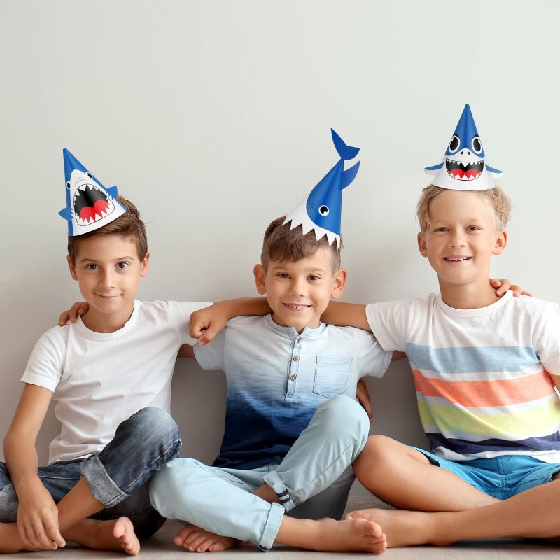 Chinco 24 Pcs Shark Party Hats Shark Birthday Hat for Birthday Party Supplies and Decorations, 12.7 x 7.9 Inches, 3 Styles - Image 4