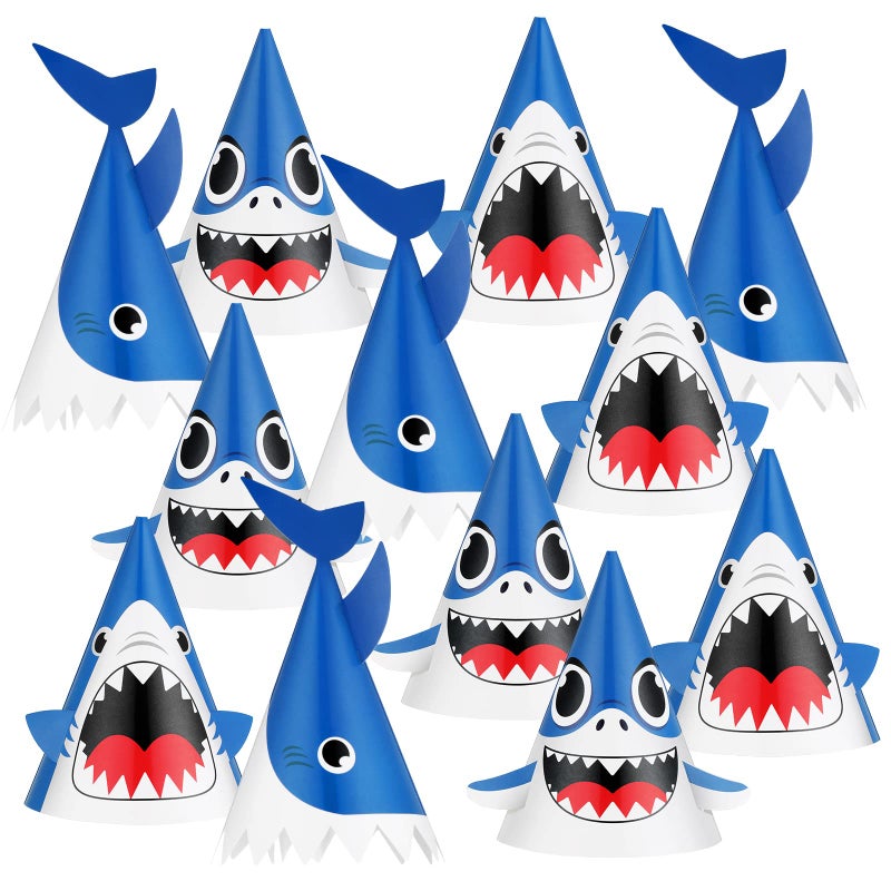 Chinco 24 Pcs Shark Party Hats Shark Birthday Hat for Birthday Party Supplies and Decorations, 12.7 x 7.9 Inches, 3 Styles - Image 1