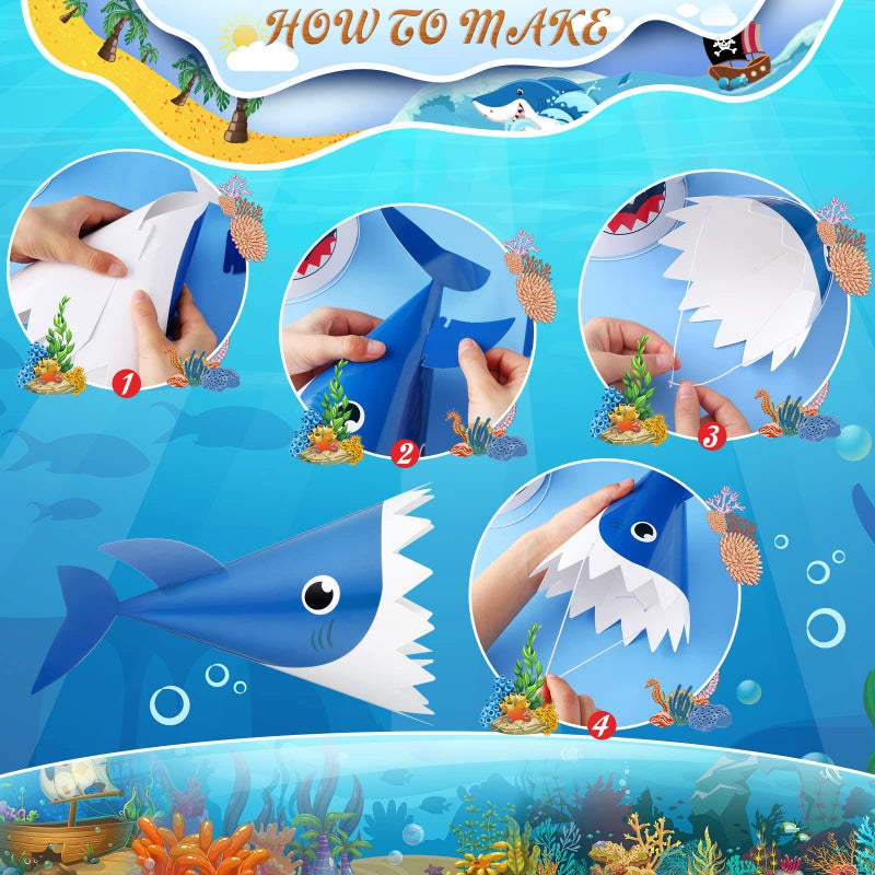 Chinco 24 Pcs Shark Party Hats Shark Birthday Hat for Birthday Party Supplies and Decorations, 12.7 x 7.9 Inches, 3 Styles - Image 3