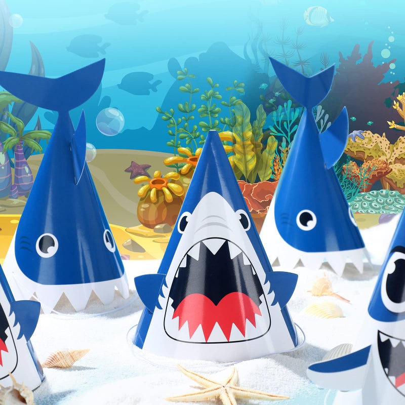 Chinco 24 Pcs Shark Party Hats Shark Birthday Hat for Birthday Party Supplies and Decorations, 12.7 x 7.9 Inches, 3 Styles - Image 5