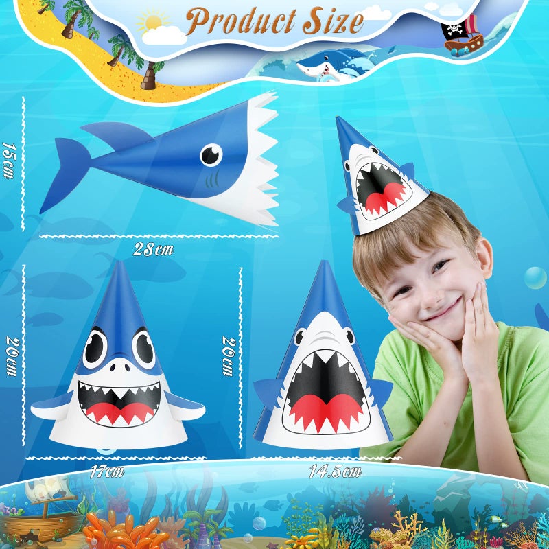Chinco 24 Pcs Shark Party Hats Shark Birthday Hat for Birthday Party Supplies and Decorations, 12.7 x 7.9 Inches, 3 Styles - Image 2