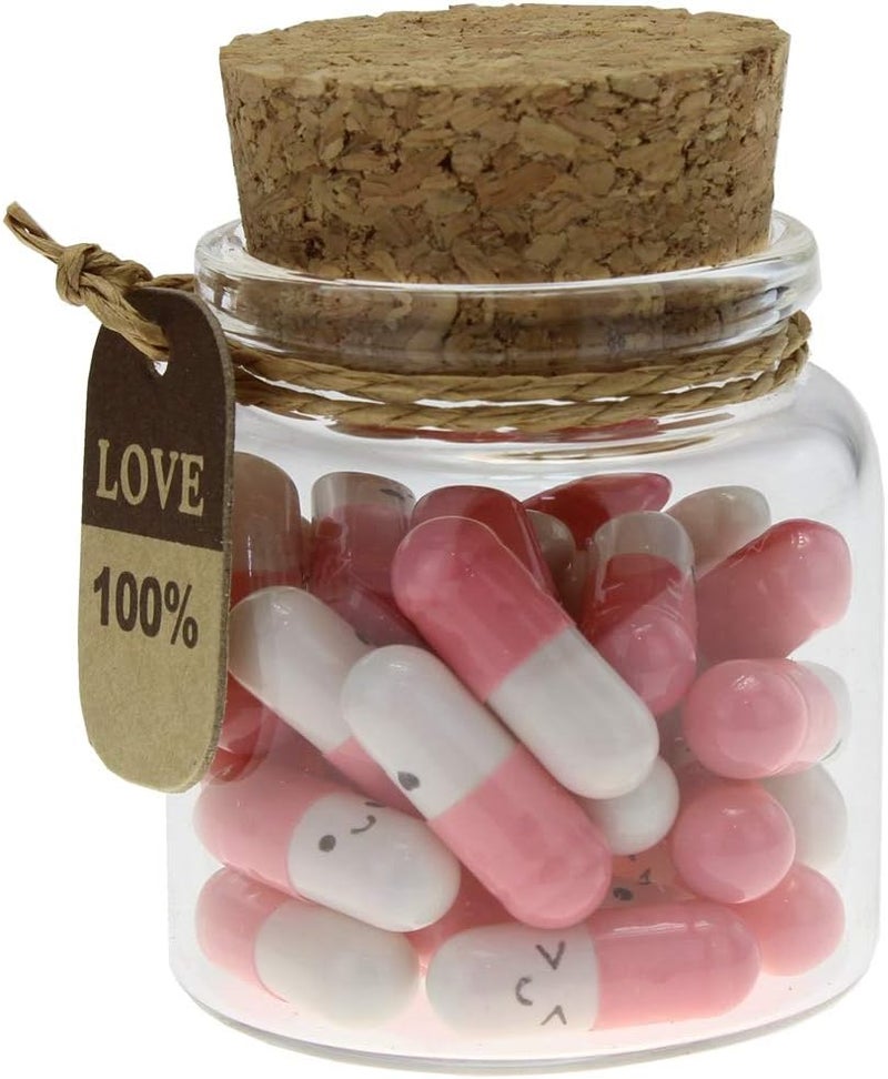 Infmetry Valentines Day Gifts For Her Him Boyfriend Girlfriend Capsule Notes Pills in a Glass Bottle Letter Messages For Couples Men Women (Pink 25pcs) - Image 1